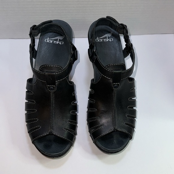 Dansko Randa Women’s Black Leather Block Heel Slingback Dress Sandal - Picture 2 of 9